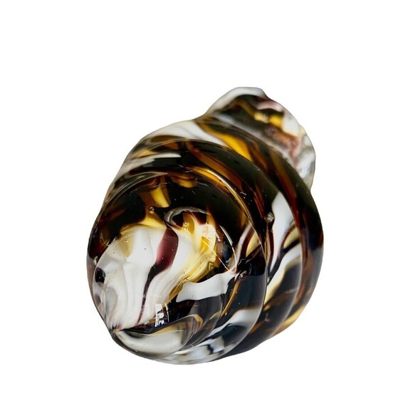 Hand Blown Cased Art Glass Seashell Conch Sculpture White Brown Gold 7” - Picture 6 of 6
